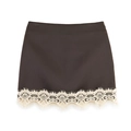Mini-jupe trapèze marron foncé avec bordure délicate en dentelle de cils écrue - XS / Marron