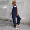 Navy blue loose fit overalls with pockets paired with a simple white t-shirt - S / Set / Navy Blue