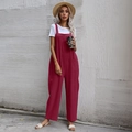 Women's burgundy wide-leg overalls paired with a white t-shirt and large pockets - M / Dresses / Burgundy