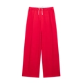Detail der roten Weitbeinhose mit weißem Kordelzug am Bund und Kontrastnähten - XS / Rot