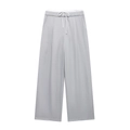 Damenhose in Hellgrau mit weitem Bein, elastischem Kordelzug und eleganten Falten-Details - XS / Hellgrau