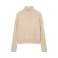 Women's chic beige mock neck knit sweater with soft cashmere texture and ribbed cuffs - S / Apricot