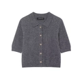 Kurzärmelige Strickjacke mit Polokragen in Dunkelgrau und klassischer Knopfleiste vorne - S / Grau
