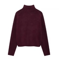 Chic burgundy stand collar knit sweater with drop shoulder design in soft fabric - S / Burgundy