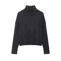 Women's dark charcoal grey high-neck knit sweater with soft ribbed texture - S / Black
