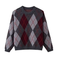 Suéter de punto con patrón de rombos de estilo francés con cuello redondo en gris oscuro - S / Estampado
