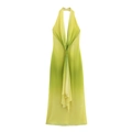Summer yellow green gradient halter maxi dress with deep V-neck and twist knot detail - XS / Green-Yellow Gradient