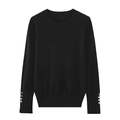 Classic black crewneck knit sweater with decorative gold buttons on the sleeves - S / Black