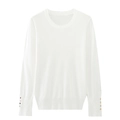 Jersey de punto blanco de manga larga con botones dorados decorativos en los puños - S / Blanco