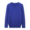 Jersey de punto azul real con cuello redondo y elegantes botones dorados en puños - S / Azul Real
