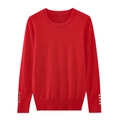 Jersey de punto rojo de manga larga con cuello redondo y botones dorados de moda - S / Rojo
