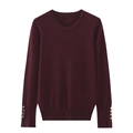 Classic burgundy crewneck knit sweater with decorative metal buttons on cuffs - S / Burgundy