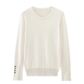 Women's cream white long sleeve knit sweater with decorative buttons on cuffs - S / Beige