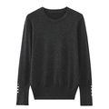 Slim fit dark grey crew neck sweater with decorative metal buttons on the cuffs - S / Dark Gray