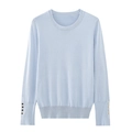 Light blue knit sweater featuring round neck and decorative buttons on ribbed cuffs - S / Sky Blue