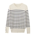 Off-white striped crewneck sweater with gold button details on the sleeves - S / Striped