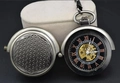 Silver mechanical pocket watch with hollow flower pattern and black roman numeral dial - Manual Style 2 / Black