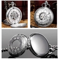 Silver vintage mechanical pocket watch with carved hollow pattern and Roman numerals - Silver Double Open Style / Silver