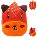 Cute orange deer plush backpack for toddlers with 3D ears and soft velvet texture - Fox