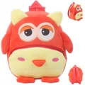 Cute red and yellow cartoon owl plush backpack for kids with colorful details - Owl