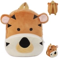 Tiger-shaped toddler plush backpack in orange with adjustable straps and soft 3D ears - Lioness