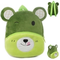 Cute green cartoon animal plush backpack for kids with 3D ears and embroidery - Dark Green Squint Bear