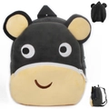 Cute cartoon animal plush backpack in dark grey and yellow with large white eyes - Smiling Bear