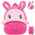 Pink plush rabbit backpack for toddlers with cute 3D ears and wings detail - Rose Red Fold-Ear Rabbit
