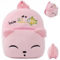 Pink plush kitten backpack for kids featuring soft ears and cute 'love it' embroidery - Pink Squinty Cat