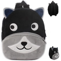 Cute black and grey plush husky animal backpack with adjustable straps for kids - Black Raccoon