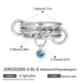 Silver multi-layer stainless steel ring featuring a blue gemstone charm and waterproof finish - Silver with Blue Zirconia (JDR0303006-S-BL-8)