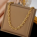 18k gold plated stainless steel coffee bean link chain necklace in a jewelry gift box - 27【h1076】35 Pig Nose Necklace Gold