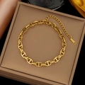 18k gold plated stainless steel anchor chain bracelet with adjustable lobster clasp - 27【e2111】14 Pig Nose Bracelet Gold