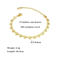 Polished 18k gold plated 304 stainless steel heart link chain bracelet with lobster clasp - 33【e2080】openwork Heart Bracelet【gold】