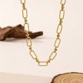 Minimalist 18k gold plated Cuban chain necklace with polished oval link structure - 34【h421】wide Cross Chain Necklace Gold