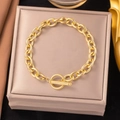 Polished 18k gold Cuban link chain bracelet featuring a secure T-bar toggle clasp - 37【e2164】ot Buckle Chain Bracelet Gold