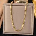 18k gold plated stainless steel box chain necklace with cylindrical textured accents - 38【h1207】3.0 Pearl Necklace Set Gold