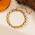 Golden double-link stainless steel chain bracelet with lobster clasp and extension chain - 40【e2026】round Chunky Chain Bracelet Gold