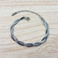 Silver double-layered herringbone chain bracelet with adjustable lobster clasp - 9【e28】double-strand Cross Bracelet Steel Color