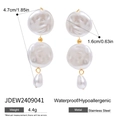 Eleganti orecchini a goccia con perle bianche in acciaio inox e misure dettagliate - Stile Pendente con Doppia Perla (JDEW2409041)