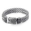 Bracciale a catena Franco in acciaio inossidabile vintage con fibbia incisa uomo - 18cm / Stile con Motivo a Croce / Argento Antico