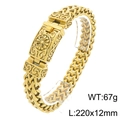 Bracciale uomo in acciaio al titanio dorato maglia dragon bone con chiusura decorata - 22cm / Stile con Motivo a Croce (KB213454-KJX) / Oro