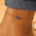 Bohemian gold plated anklet featuring a blue evil eye charm on a link chain for women - KC Gold Evil Eye Bead Style (KC金 K-481)