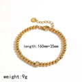 Gold plated stainless steel beaded bracelet featuring three clear zircon accents - Zirconia Decorated Bead Style (TB5166)