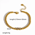Gold-plated stainless steel beaded bracelet with clear zircon stones and 4mm beads. - Parallel Zirconia Bead Style (TB5167)