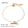 Double-layered 18K gold-plated snake chain anklet with small beads and bar pendant - T-Bar Pendant Bead Chain (JDA201023)