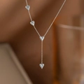 Elegant silver heart pendant necklace with Y-shape drop design in polished steel - Heart Tassel Necklace (H1017) / Gold
