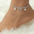 Bracelet de cheville argenté à strass avec pendentif cœur et perles blanches - Style Cœur Perle Artificielle