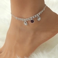 Bracelet de cheville argenté avec strass rouges et franges en cristal sur peluche - Style Strass Couleur Rubis