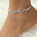 Bracelet de cheville argenté à double couche avec strass ronds pour un style bohème - Style Sept Strass